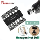 14 шт. Шестигранная отвертка для дрели Шестигранная отвертка с шестигранным углублением втулки Насадки Набор гаек 5-12 мм адаптер сверла набор инструментов
