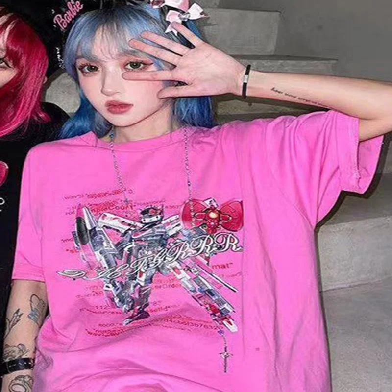 Y2K 2021 летние женские футболки Эстетическая Свободная Женская футболка панк