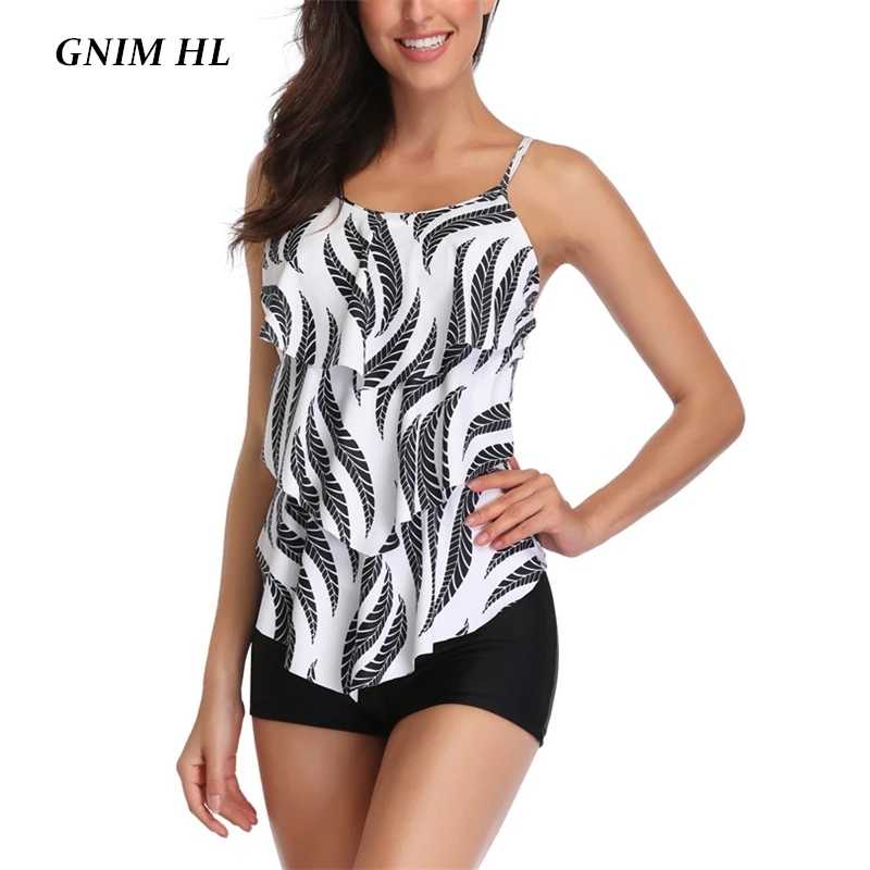 

GNIM Ruffle Bikini Swimwear Women 2020 Summer High Waist Print Swimsuit Two Pieces Top Quality Swimming Suit For Women Biquini