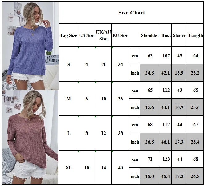 

Women Ladies Long Sleeve Solid Vintage Knitted Casual Loose Tops Pullover New