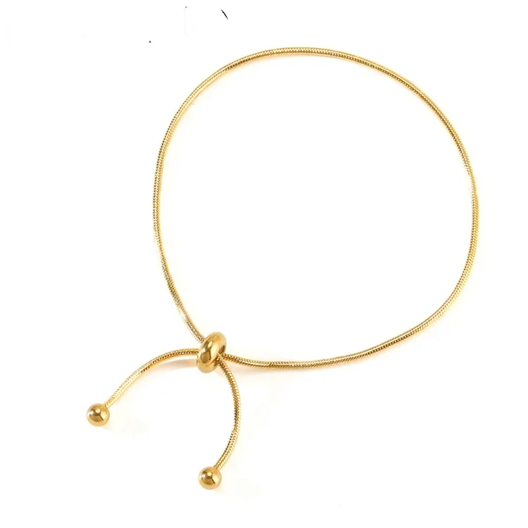 

New style simple retro stylish pull adjustable round beads snake bone bow tie tie titanium steel gold bracelet female