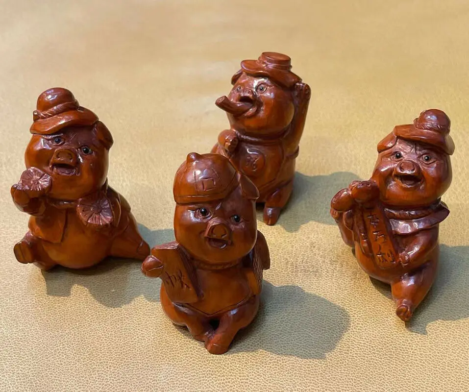 Q4425 2 &quotрезная вручную японская фигурка Netsuke из бокса набор 4 веселых скульптур в