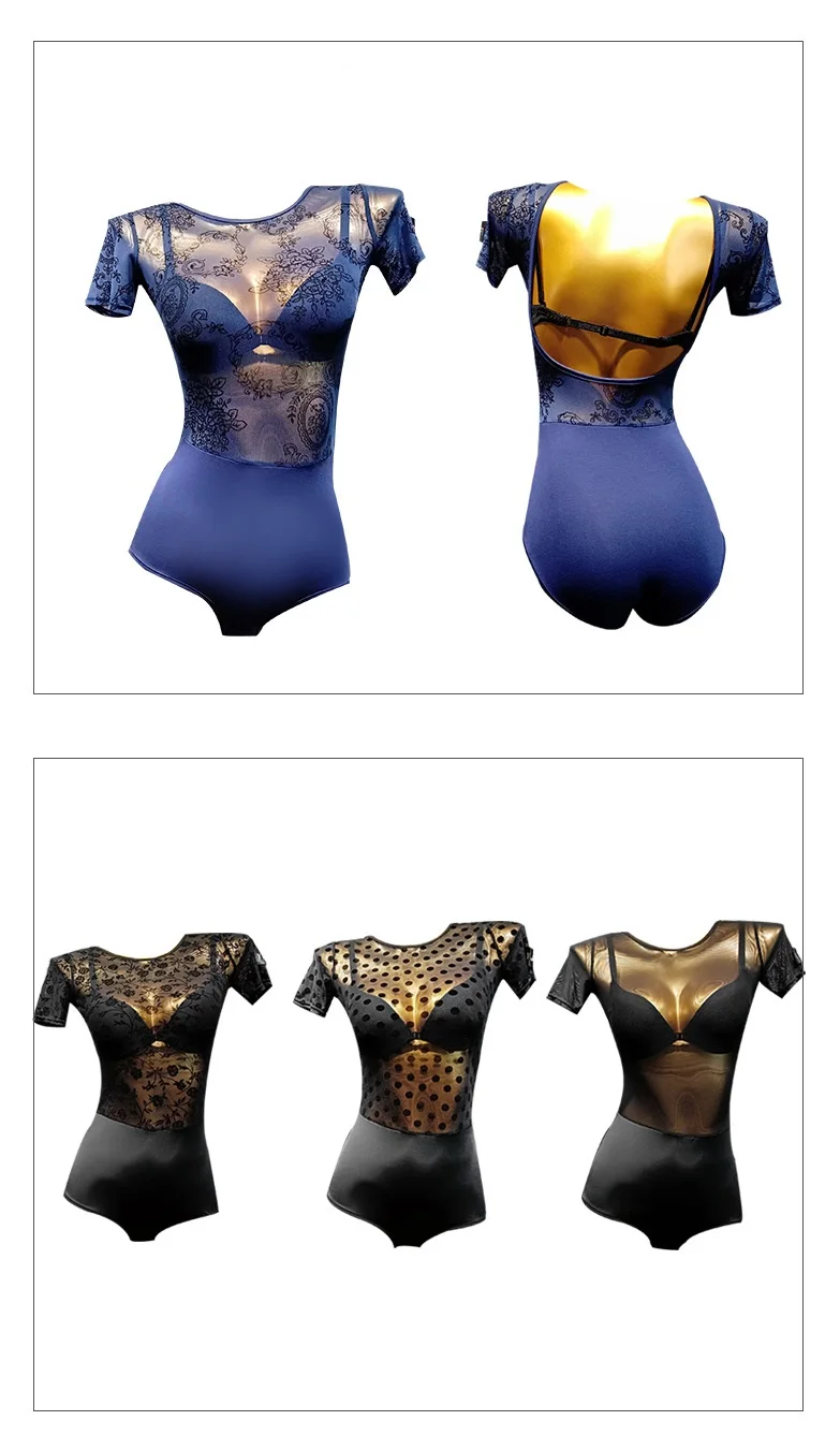 Топ для латиноамериканских танцев Кружевное боди с открытой спиной и коротким