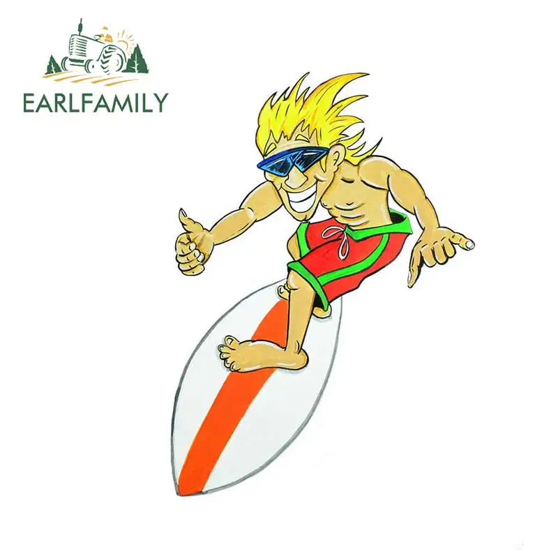 EARLFAMILY 13 см x 9 4 мультфильм серфера езда волна доски Наклейка океан для автомобилей