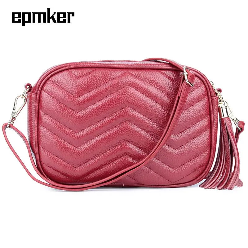 

Epmker Genuine Leather Bags for Women 2020 Trendy Shoulder Bag Purse Clutch Flap Ladies Tassel Crossbody Bag Luxury Design