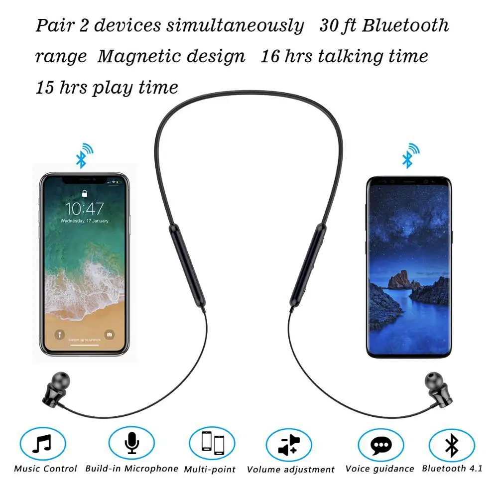 Магнитные беспроводные Bluetooth наушники W7 Hi Fi стерео спортивные басовые с