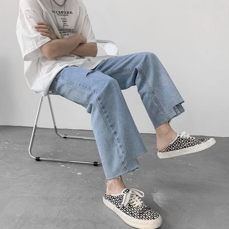 

Summer Ripped Jeans Men's Fashion Blue Casual Wide Leg Jeans Men Streetwear Loose Hip-hop Hole Straight Denim Trousers Mens