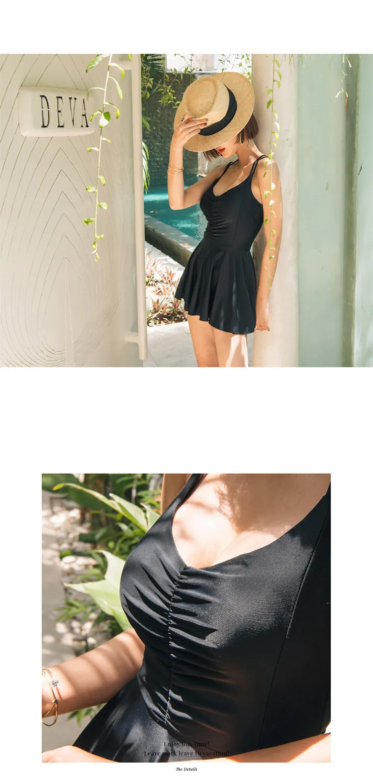 Women's swimsuit net red small chest steel support boxer conservative skirt bikini hot spring swimwear