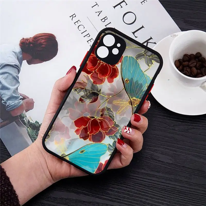

Beautiful Flower Leaf Phone Case Matte Transparent for iPhone 11 12 7 8 s mini pro X XS XR MAX Plus cover