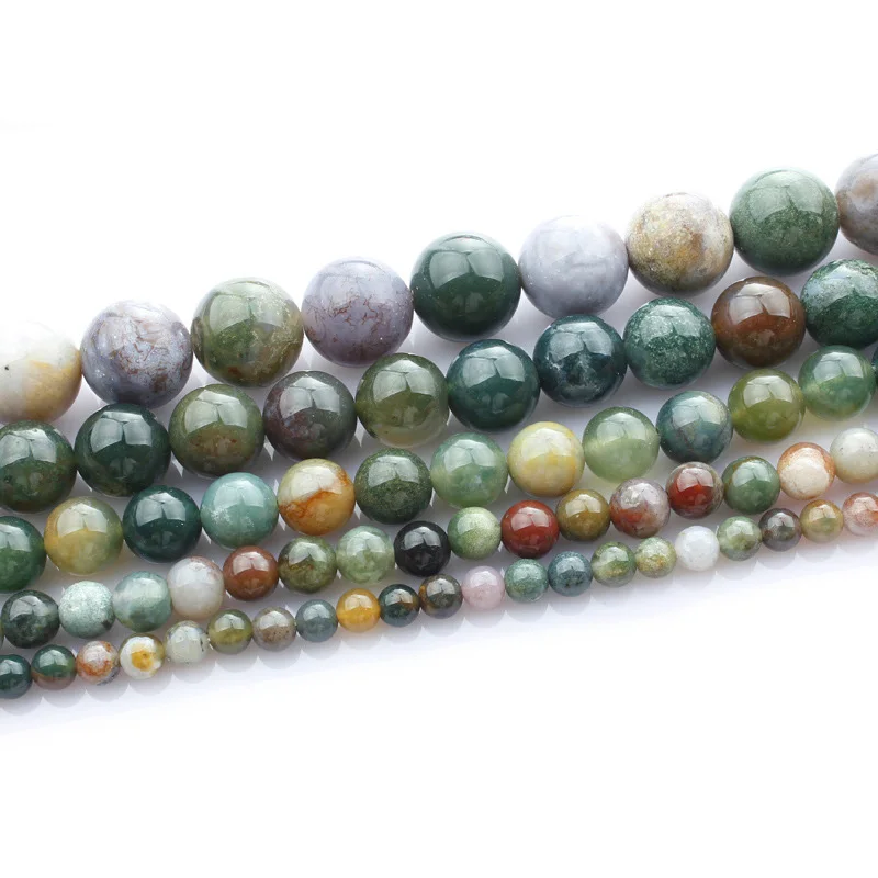 

15"(38cm) Strand Round Natural Indian Agate Stone Rocks 4mm 6mm 8mm 10mm 12mm Gemstone Beads for Bracelet Jewelry Making