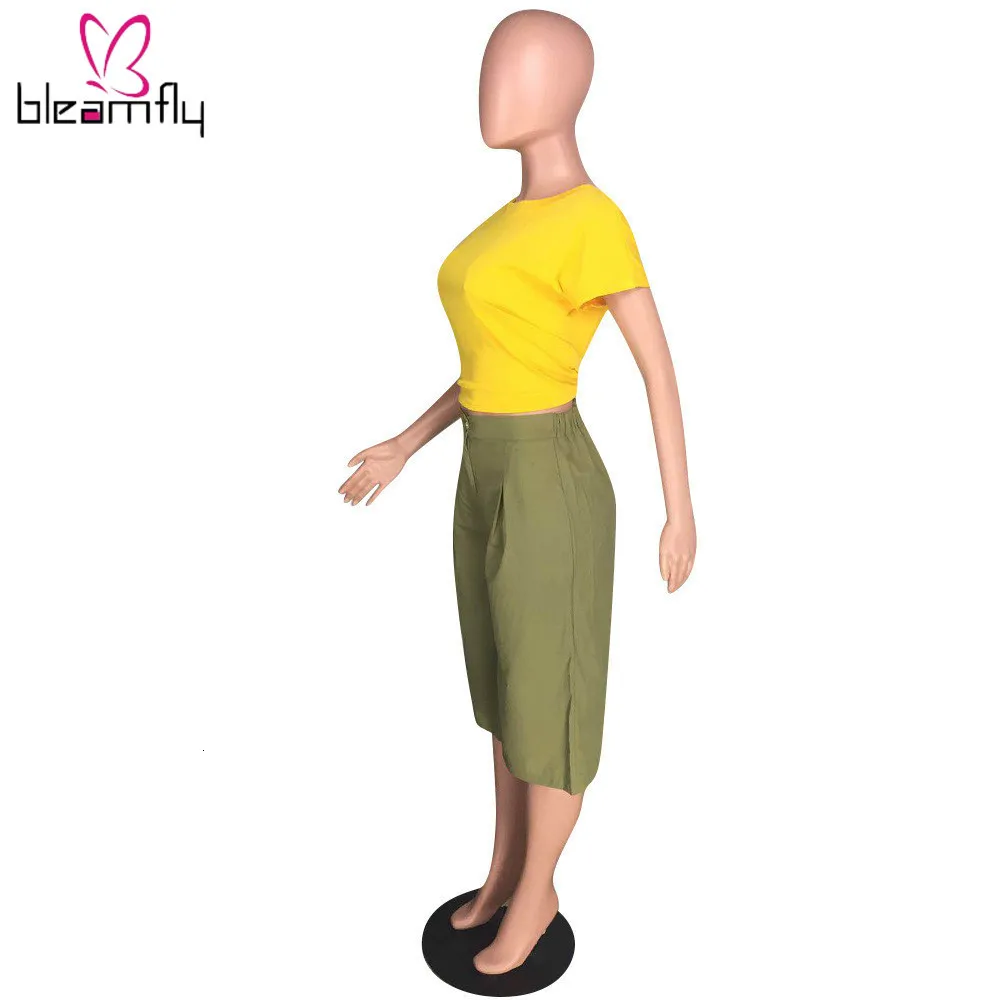 Новые женские летние однотонные свободные расклешенные укороченные штаны с