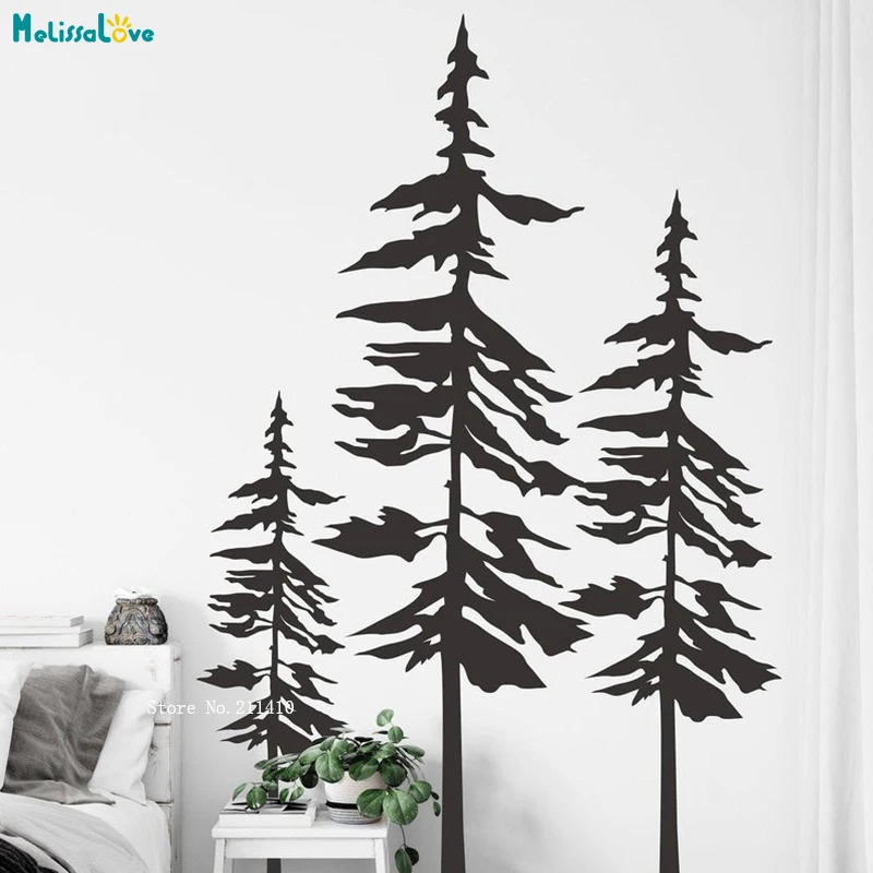 

Pine Trees Wall Decal Forest Art Set of 3 Sticker Nature Landscape Woodland Home Decoration Removable Murals YT3457