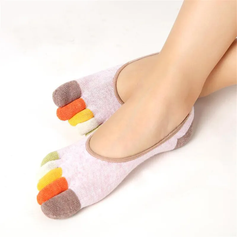 Summer Autumn Women's Five Toe Socks 5Pairs/Set Shallow Mouth Pink Short Sock Female Ladies Cotton Finger Boat Socks