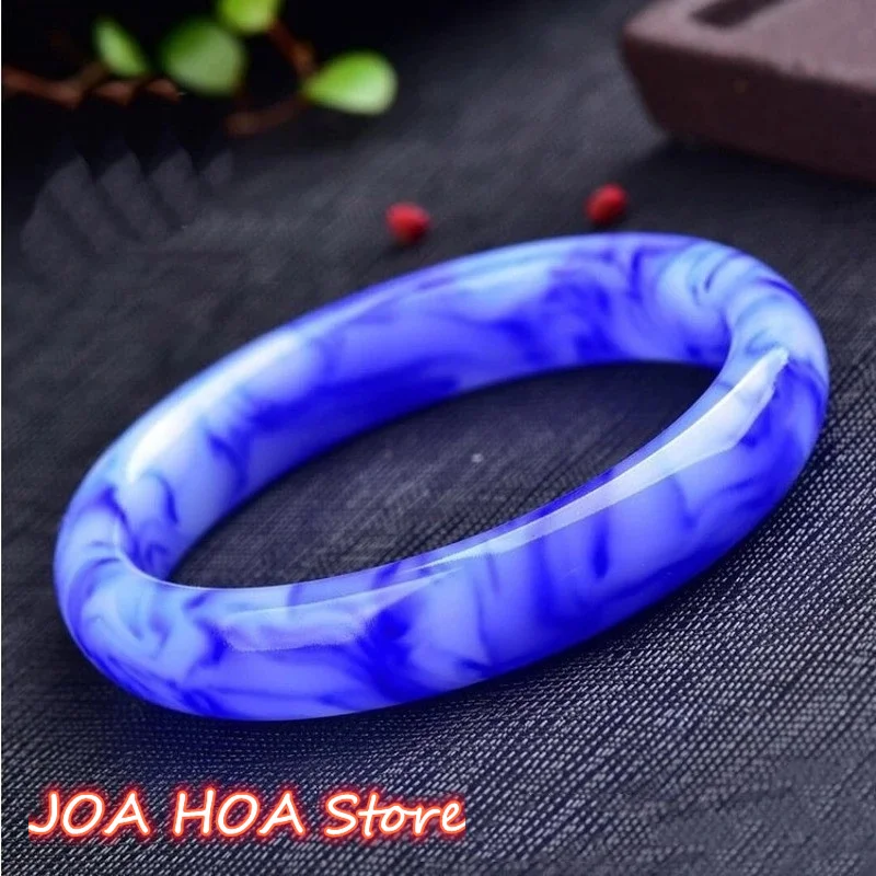 

Natural Hand Carved Wide Jade Fashion Boutique Jewelry Trend Blue White Bracelet