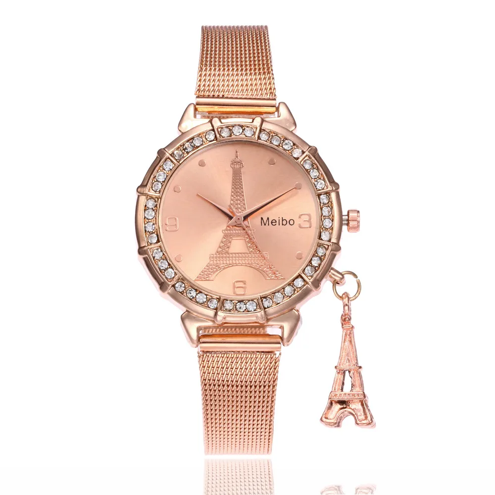 

Fashion Explosion Lady Quartz Watch Eiffel Tower Plus Pendant Stainless Steel Quartz Watch Holiday Gift reloj mujer 50*