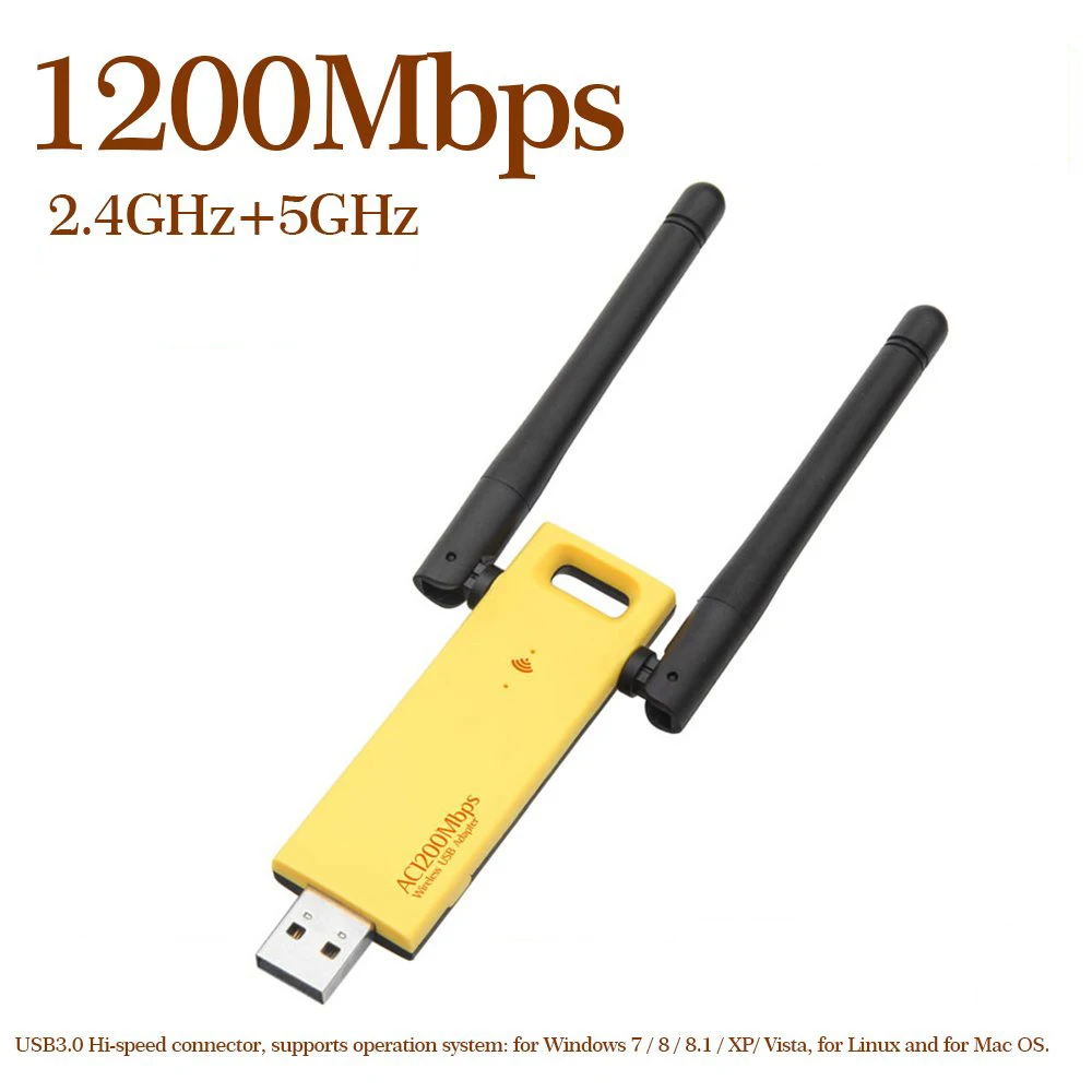 

1200Mbps USB 3.0 WiFi Adapter Dual Band 2.4G 5G AC1200 Wireless Network WiFi Adapter Ethernet 802.11AC w/ Antenna for Laptop PC