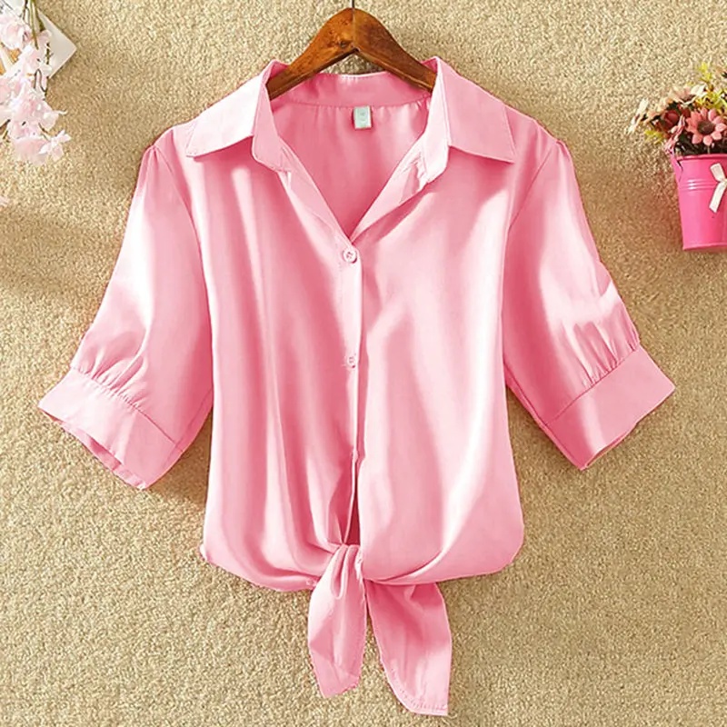 Pink Топ, кимоно, летняя женская блузка, рубашки, повседневные Полосатые блузки, рубашка с бантом, Blusas свободного размера плюс, женская одежда 4xl, топы - Цвет: Pink