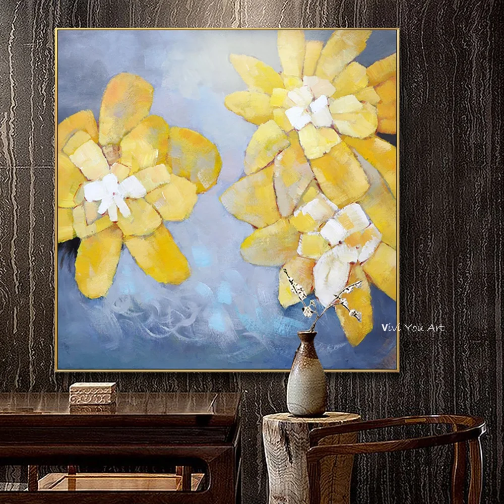 

New Chinese Original Flower Canvas Painting Posters and Handmade Decor Wall Art Pictures for Living Room Bedroom Aisle