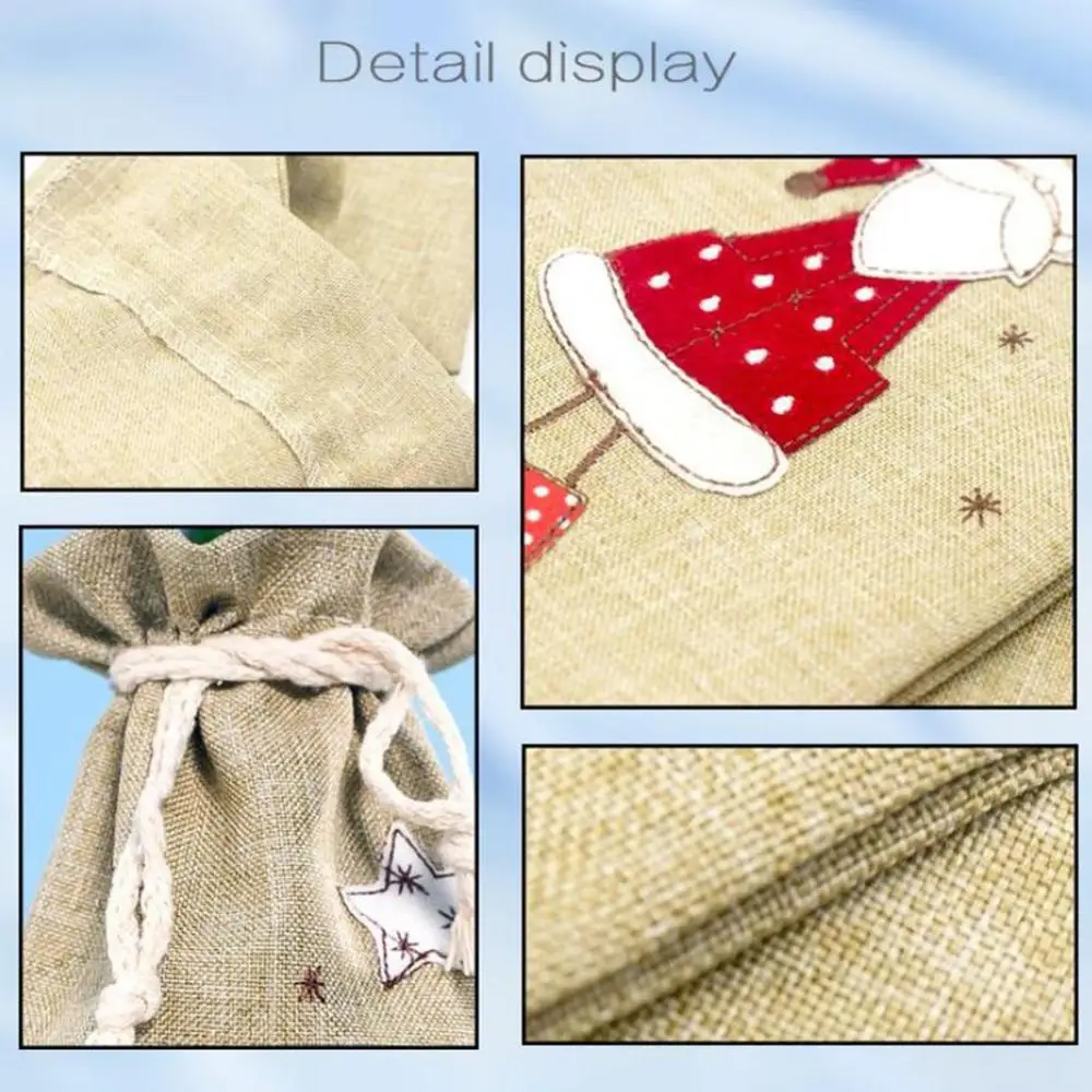 Рождественское красное вино льняная вышитая сумка на шнурке тканевые сумки