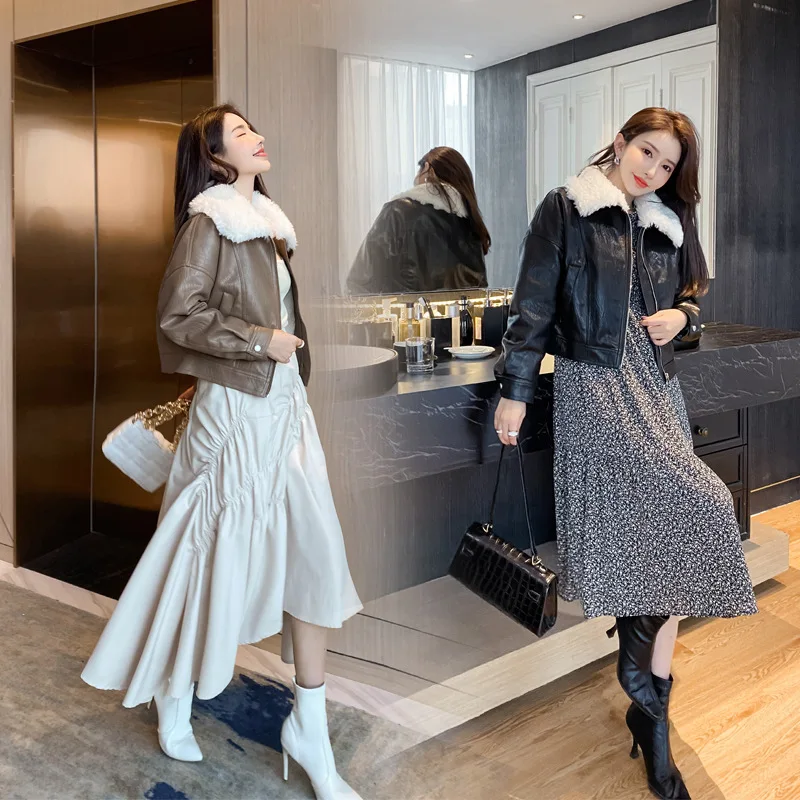 

Ladies Jacket And Coats Winter Fashion Faux Lamb Fur Collar Jacket Warm Thick Plush Coat Winter Jacket Women 2020 Vintage Coat