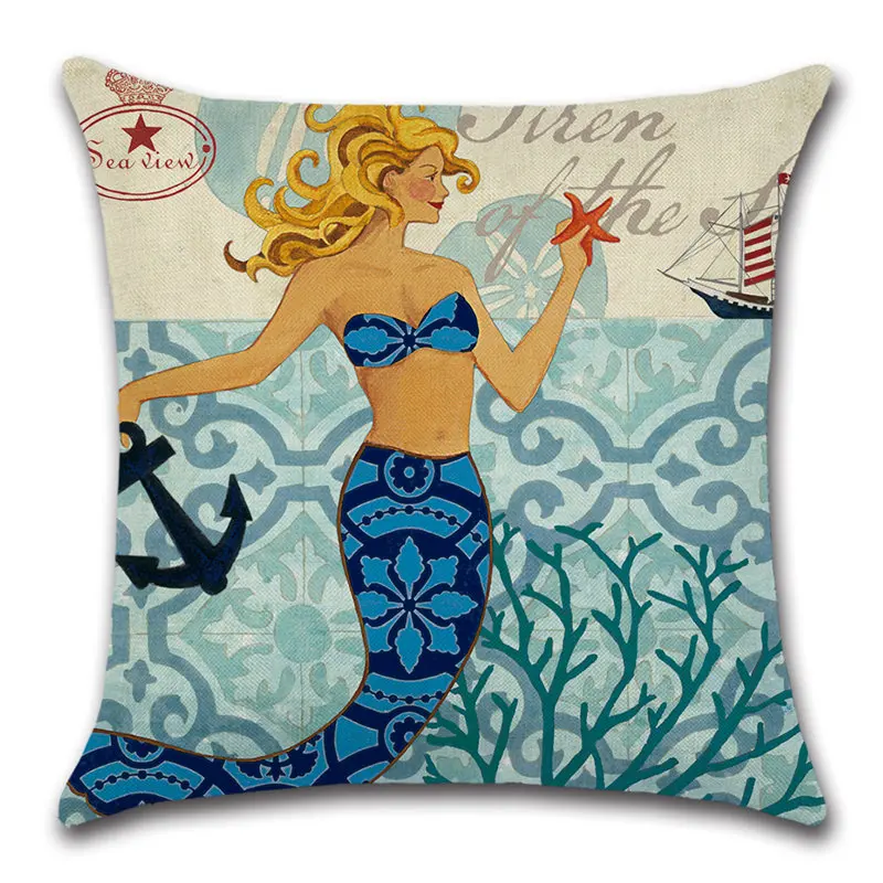 Морские декоративные подушки наволочка в морском стиле из хлопка и льна для