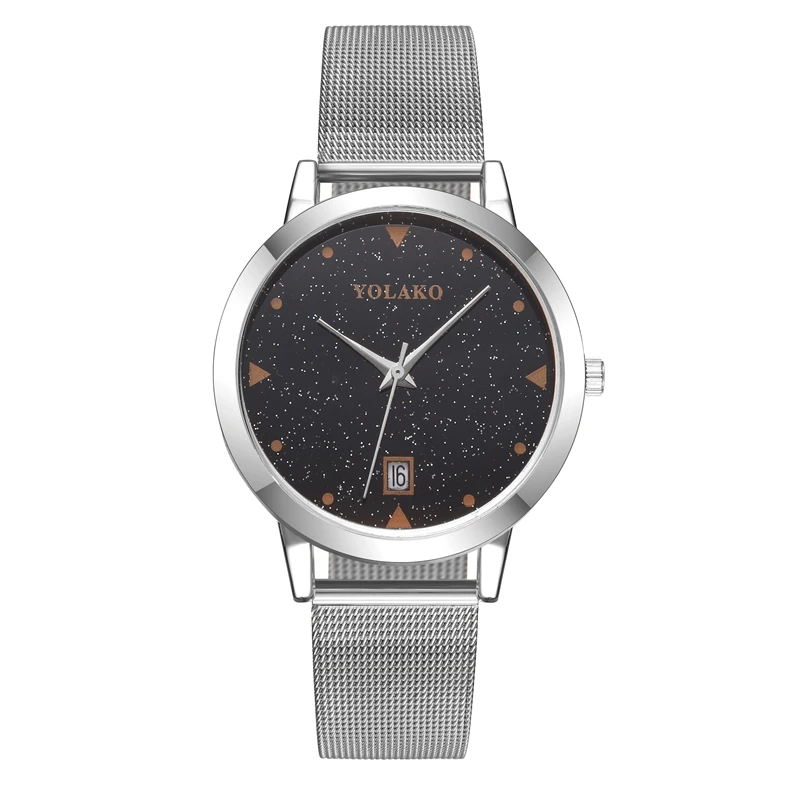 Женские часы с браслетом Звездный стикер для ногтей Золотая сетка из нержавеющей