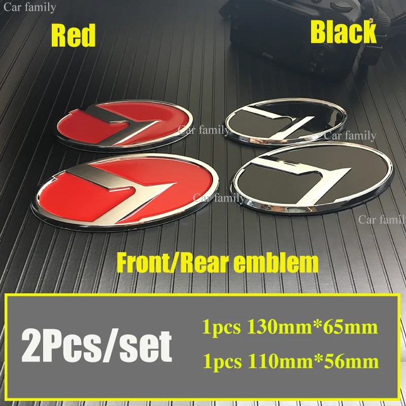 

2Pcs/set Car-styling car emblem Kit Front head Hood Rear Trunk Emblem Covers 130mm*65mm 110mm*56mm Black/red Chrome