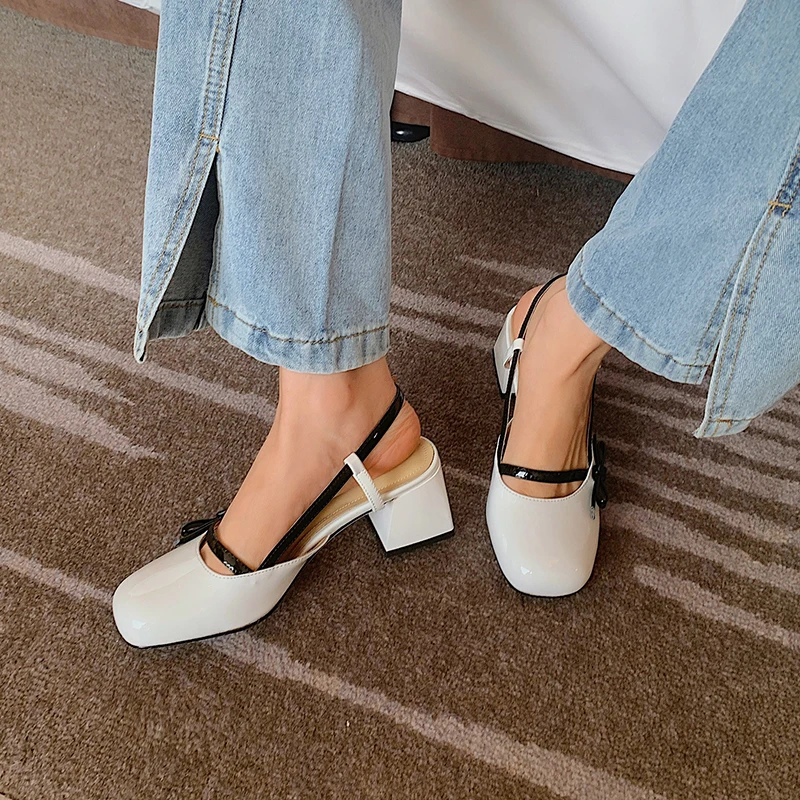 

MORAZORA 2021 New Arrival Women Sandals Genuine Leather High Heels Sandals For Woman Summer Black White Color Party Shoes