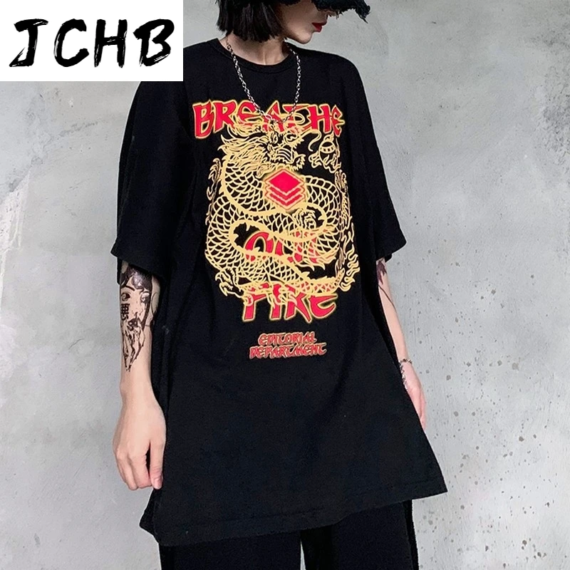 

2021 Streetwear Gothic t Shirt Women Clothes Dragon Graphic Print Vintage Tshirt Ins T-shirt Harajuku Bf Couple Korean Top Tee