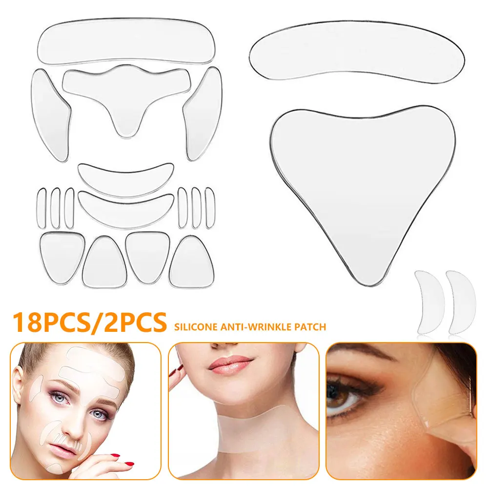 

2/18PCS Reusable Silicone Wrinkle Removal Sticker Anti Ageing Forehead Chest Neck Face Eye Pad Facial Lifting Patch Skin Care