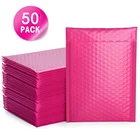 Розовые Конверты из пузырчатой пленки, 50 шт., мягкие конверты, пакеты с застежкой-молнией, упаковочные мешки для бизнеса из лавсара, упаковка для доставки 12x18 см