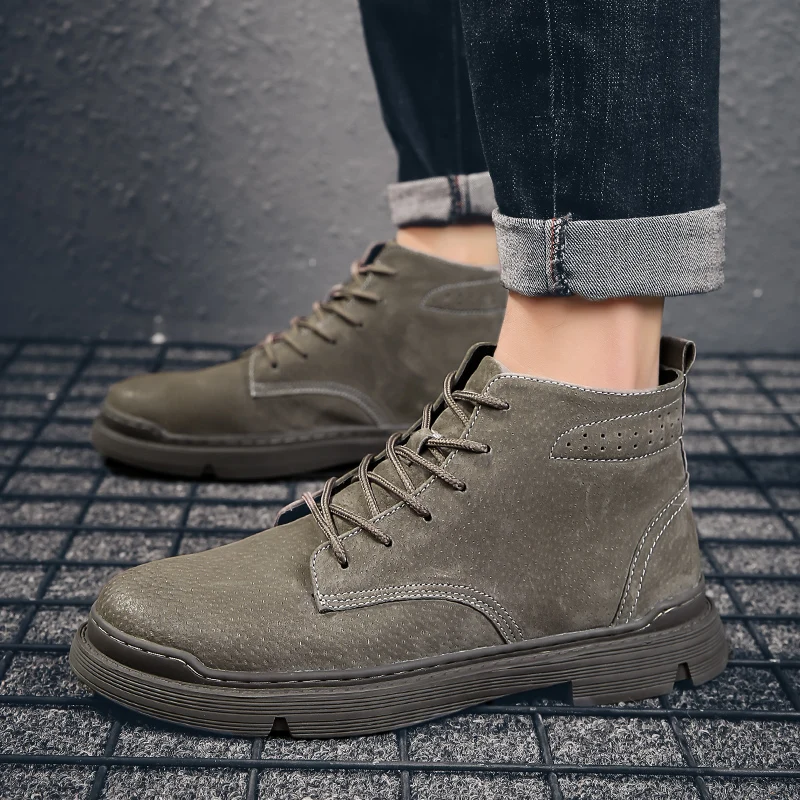 2020 Spring New Fashion Ankle Boots Men Locomotive Martin Wear Firm Vintage Winter Shoes High Top Leather Casual | Обувь