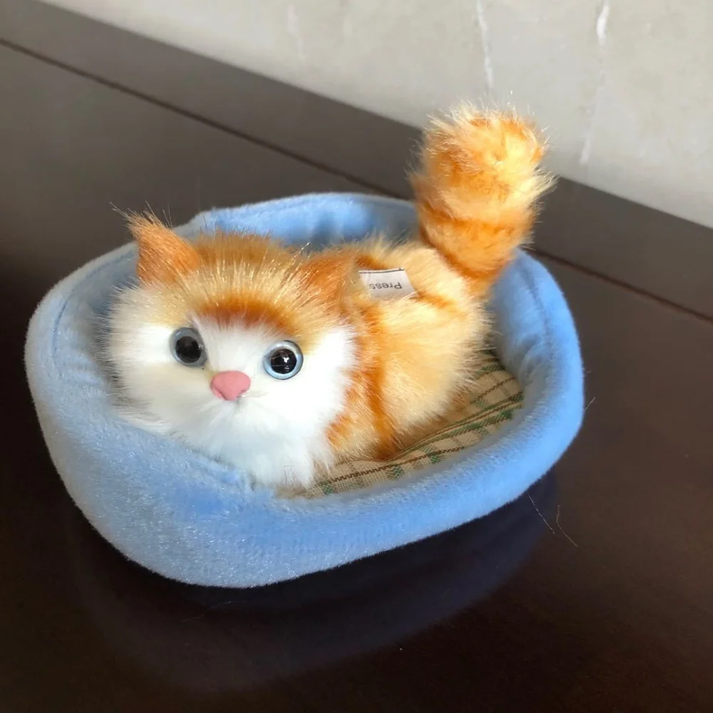 

Kids Simulation Mew Sound Cat Sleeping in Nest Plush Toy Home Ornament Car Decor