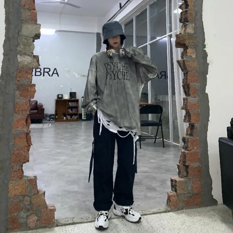 NiceMix лоскутной тканью модных Цвет печати отверстие Толстовка нерегулярные