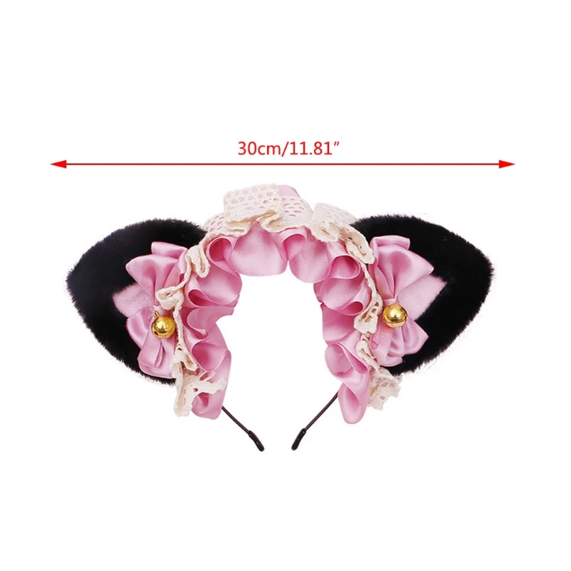 

Lolita Cosplay Animal Headband Plush Cat Ears Ruffled Lace Bow Bell Hair Hoop