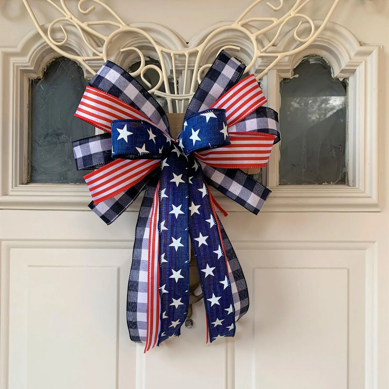

Home Decor Independence Day Wreath Porch Decoration Front Door Outdoor Bow Creative Hanging Wreath Decor Wreaths Garlands
