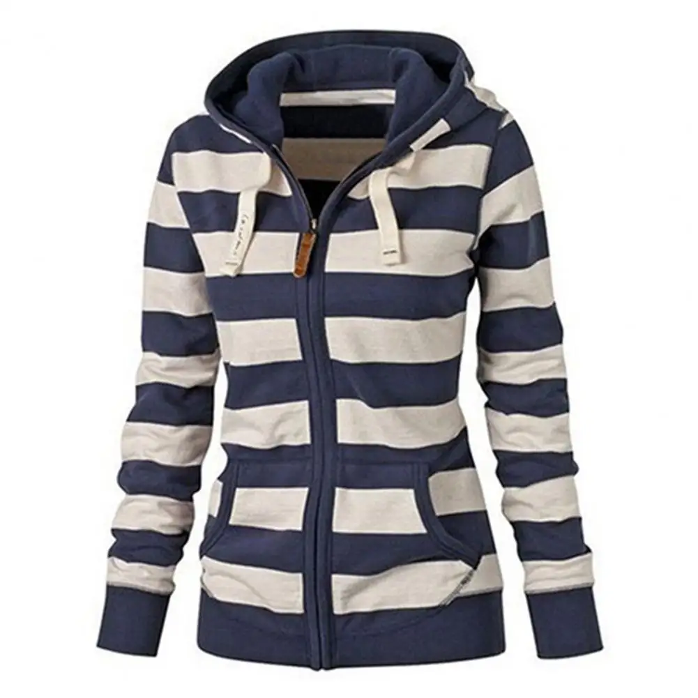 

80% 2021 Hot Sell Women Casual Fashion Striped Long Sleeve Hooded Hoodie for Spring Autumn Winter