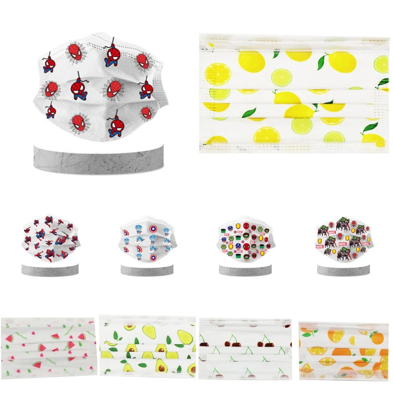 10/50 шт. ребенок паук принт супергероев аниме маска для лица девочек стильная