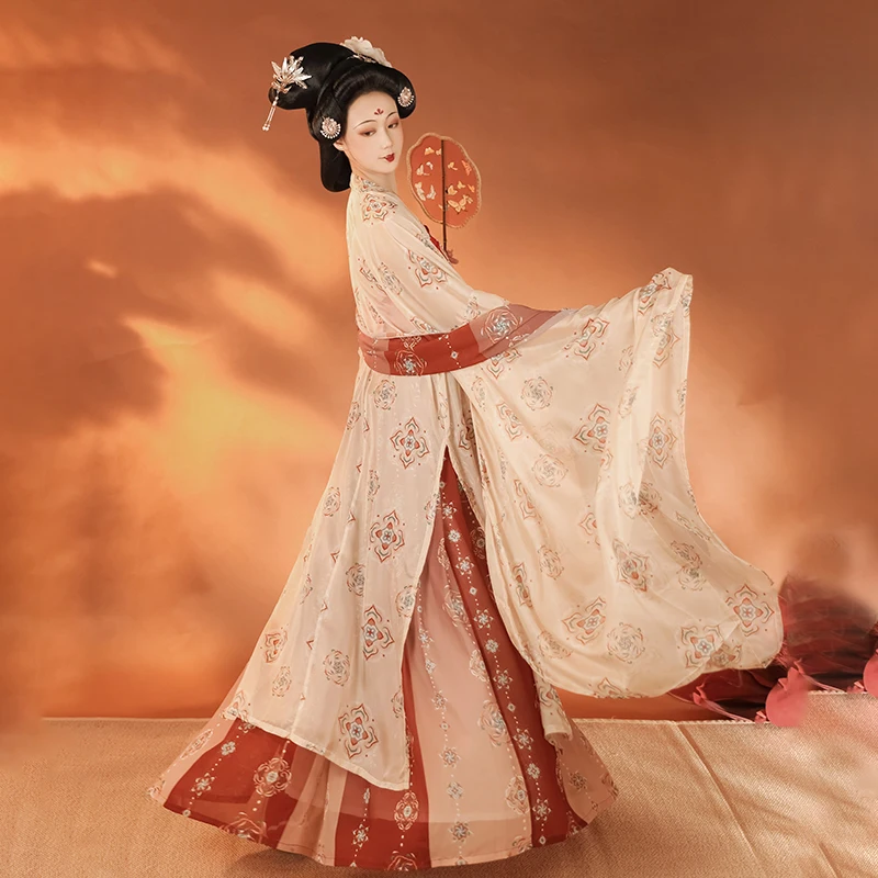 

Chinese Hanfu Dress Female Original Tang-made Embroidered Myrobalan Skirt with Printed Silk and Silk Restoration Dance Costumes