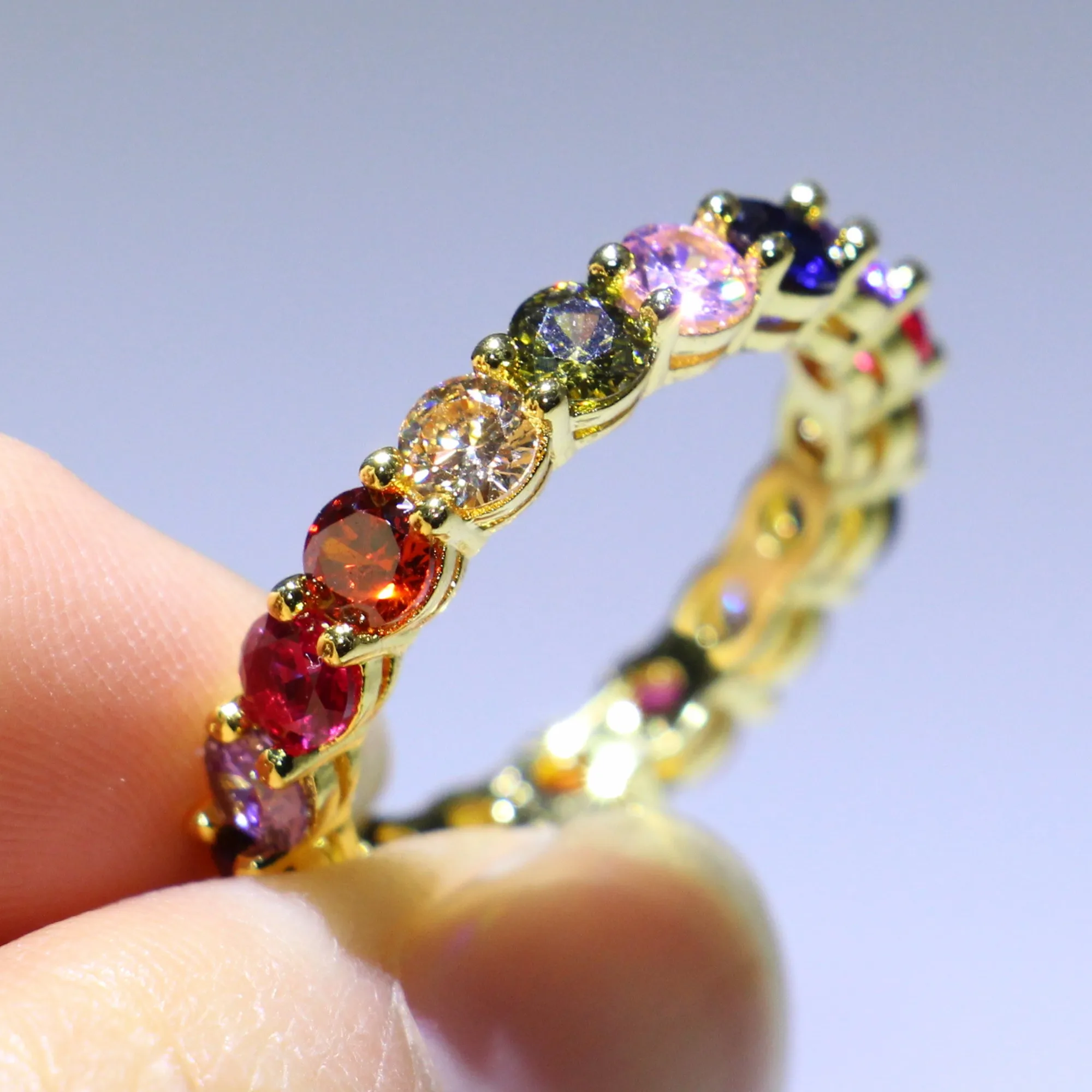 

Rulalei Top Selling Brand New Luxury Jewelry 925 Sterling Silver Round Cut Multi Color 5A Cubic Zirconian Birthstone Women Ring