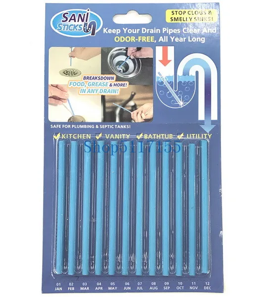 

DHL 100set 12Pcs/set Sani Sticks sewage decontamination to deodorant The kitchen toilet bathtub drain cleaner sewer cleaning rod