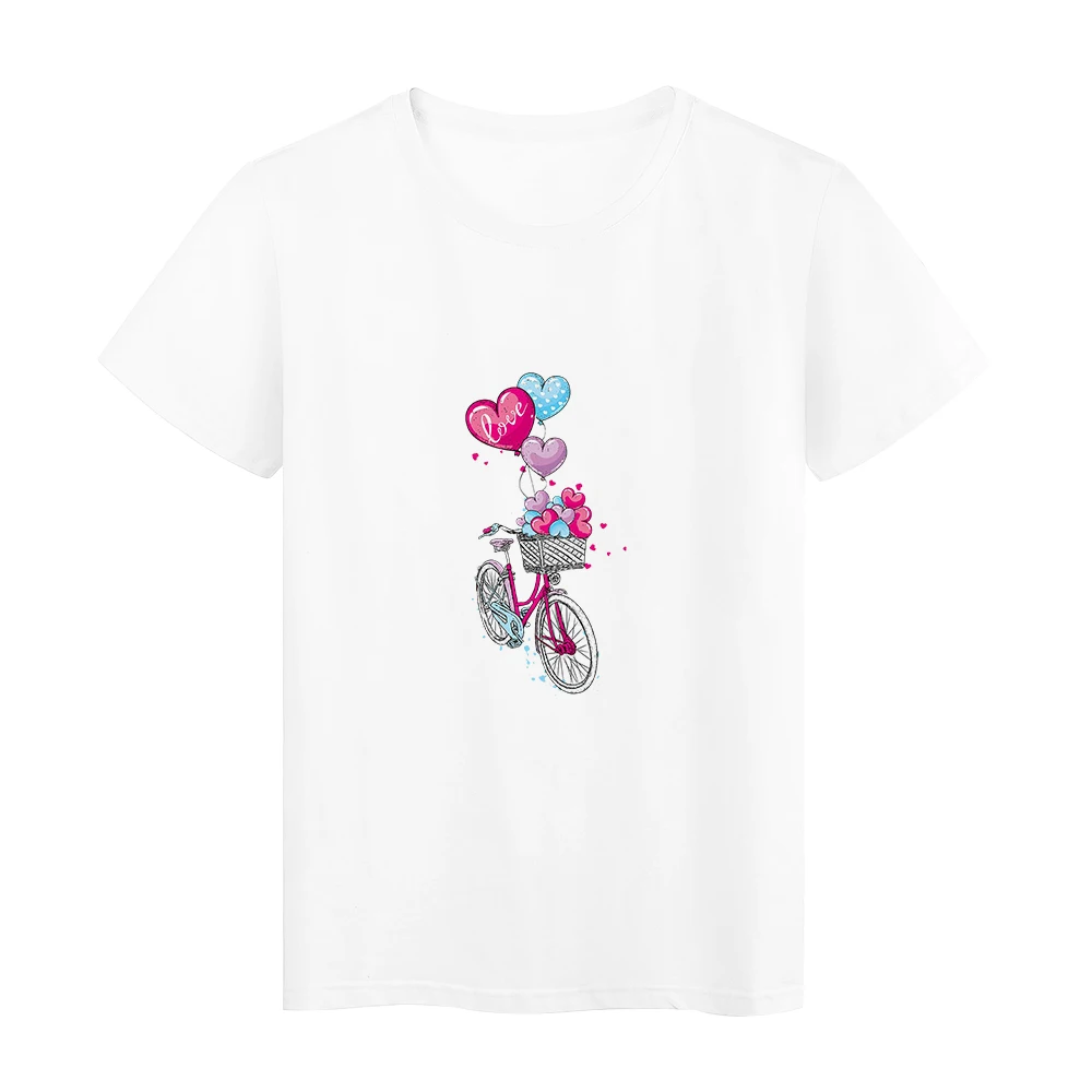 

Vogue Lady Tops White T-shirt Aesthetic Love Bicycle Printed Korean Clothes Ulzzang Fashion Popular Tops Tee Women's Shirts