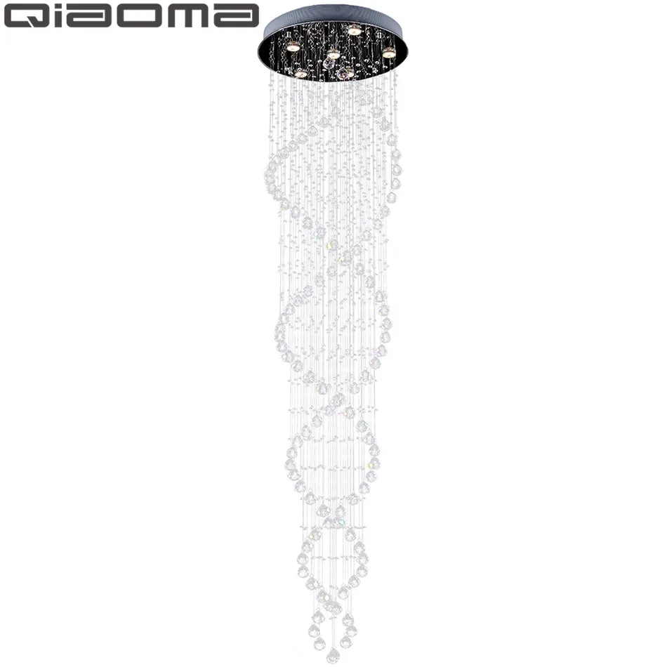 Satılık Lüks Modern Büyük Büyük Avize Merdiven Uzun Spiral Kristal Avizeler Aydınlatma Armatürü Merdiven Için Yağmur Damlası Bekleyen Lamba