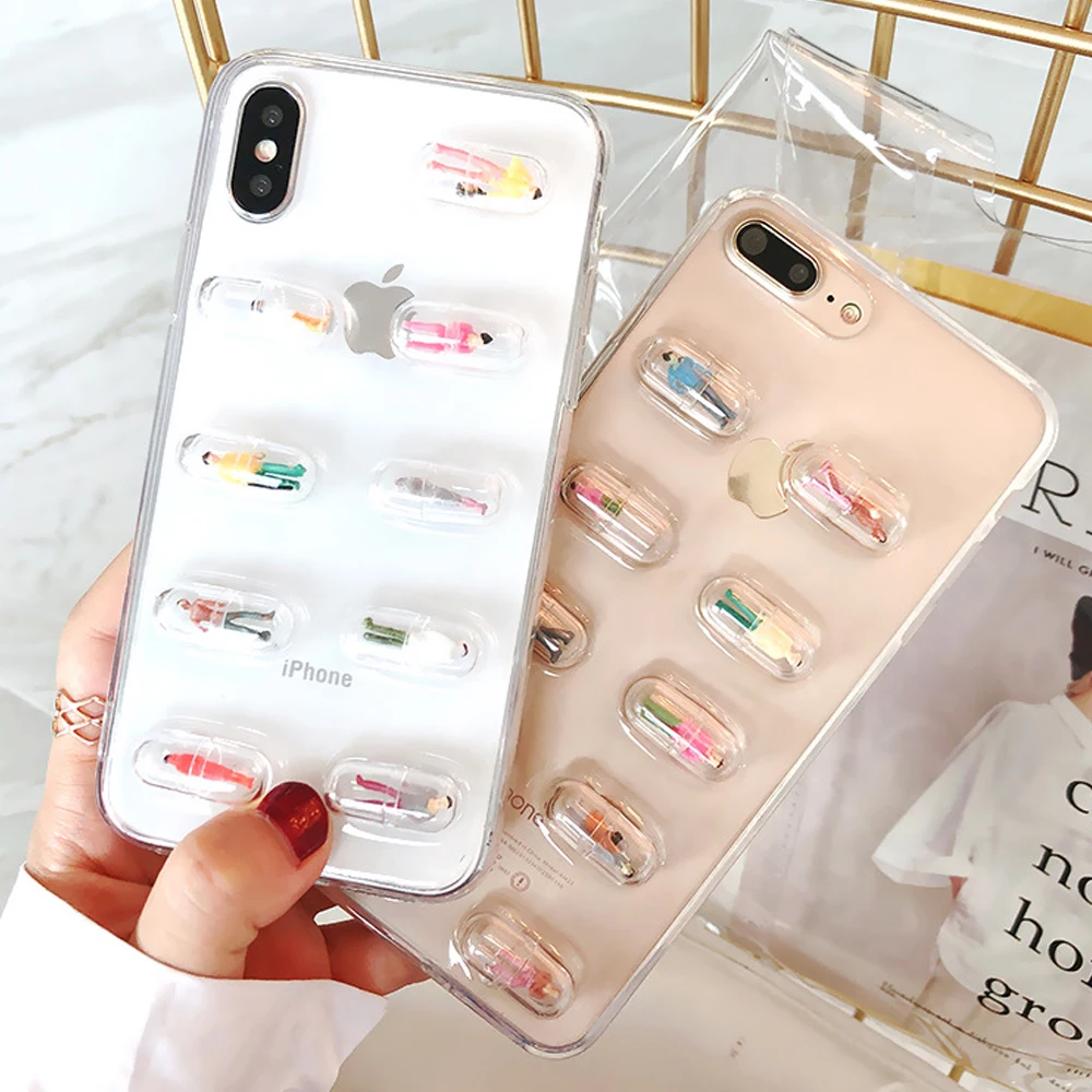 Прозрачные холодные пилюли Мягкий ТПУ 3D чехол для iPhone X XS 11 Pro Max Мультфильм