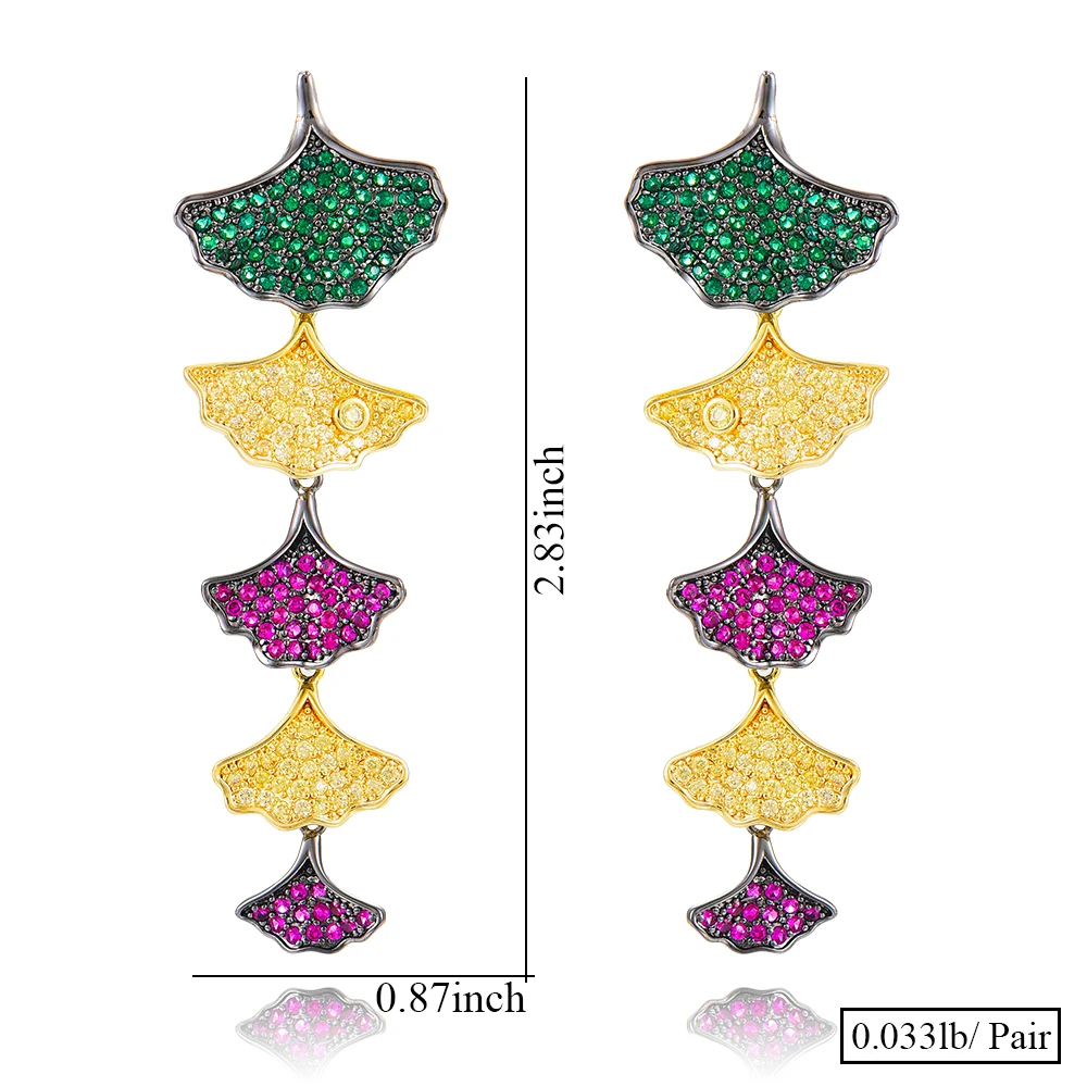 

missvikki Shiny Lucky ginkgo leaves Long Dangle Earrings For Women Bridal Wedding Girl Daily Party Fine Hot Jewelry High Quality