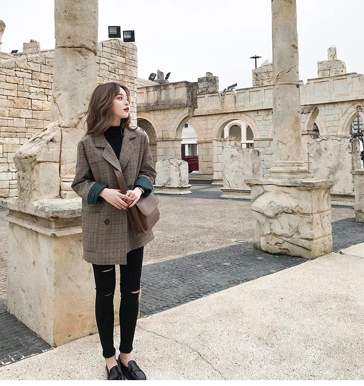 Модные блейзеры в клетку женский костюм Женская куртка Новый Повседневный