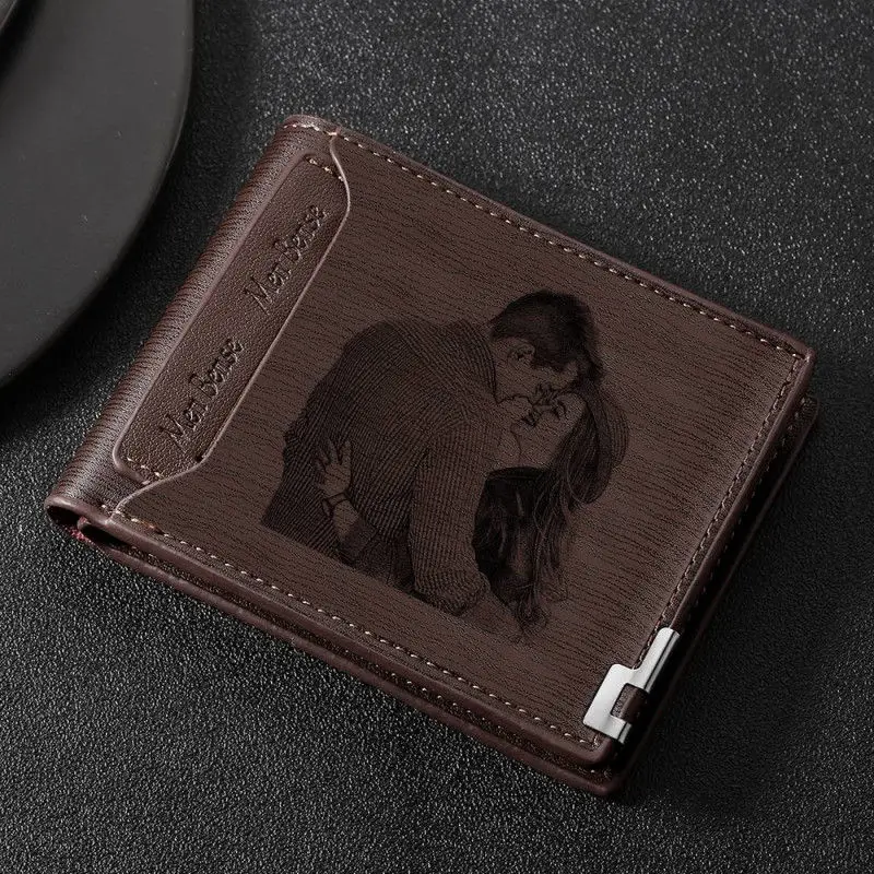 Direct Selling Wallet Men's Custom Pattern Engraving Short Wallet Double Folding Forever Young Wallet Custom Wallets For Men