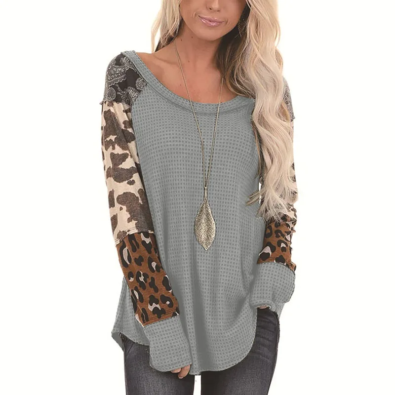 Весна Осень женская футболка с длинным рукавом Новая модная повседневная