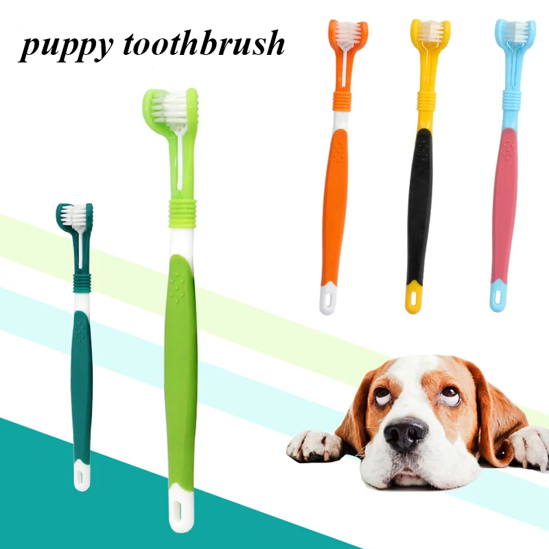 

1pc Three Sided Dog Pet Toothbrush Bad Breath Tartar Teeth Care For Cat Dog Tooth Cleaning Brush Soft Pet Finger Toothbrush