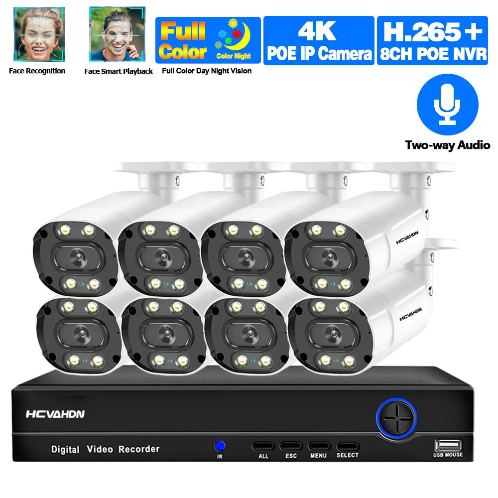 4k 8mp POE Камера безопасности Системы NVR Kit 8ch 5MP видеонаблюдение открытый аудио Цвет